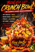 Boil Em Up Loaded Crunch Bowl – Hot Cheetos, Takis, Nacho Cheese, Jalapeños & Toppings